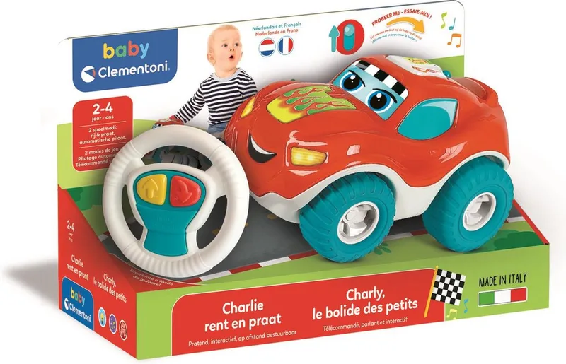 Baby Clementoni - Charlie de Pratende Auto - Educatief Speelgoed - Bestuurbare Auto - 2-4 jaar fra Clementoni i Flerfarvet – produktbillede