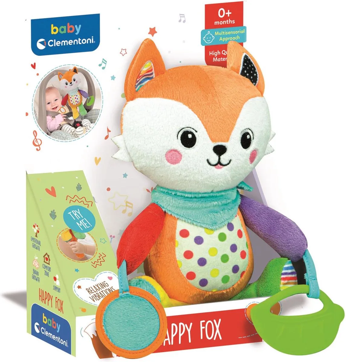 Baby Clementoni - Happy Fox - Knuffel Vos - Interactieve Knuffel - Extra Zacht de Clementoni en Multicolore – photo du produit