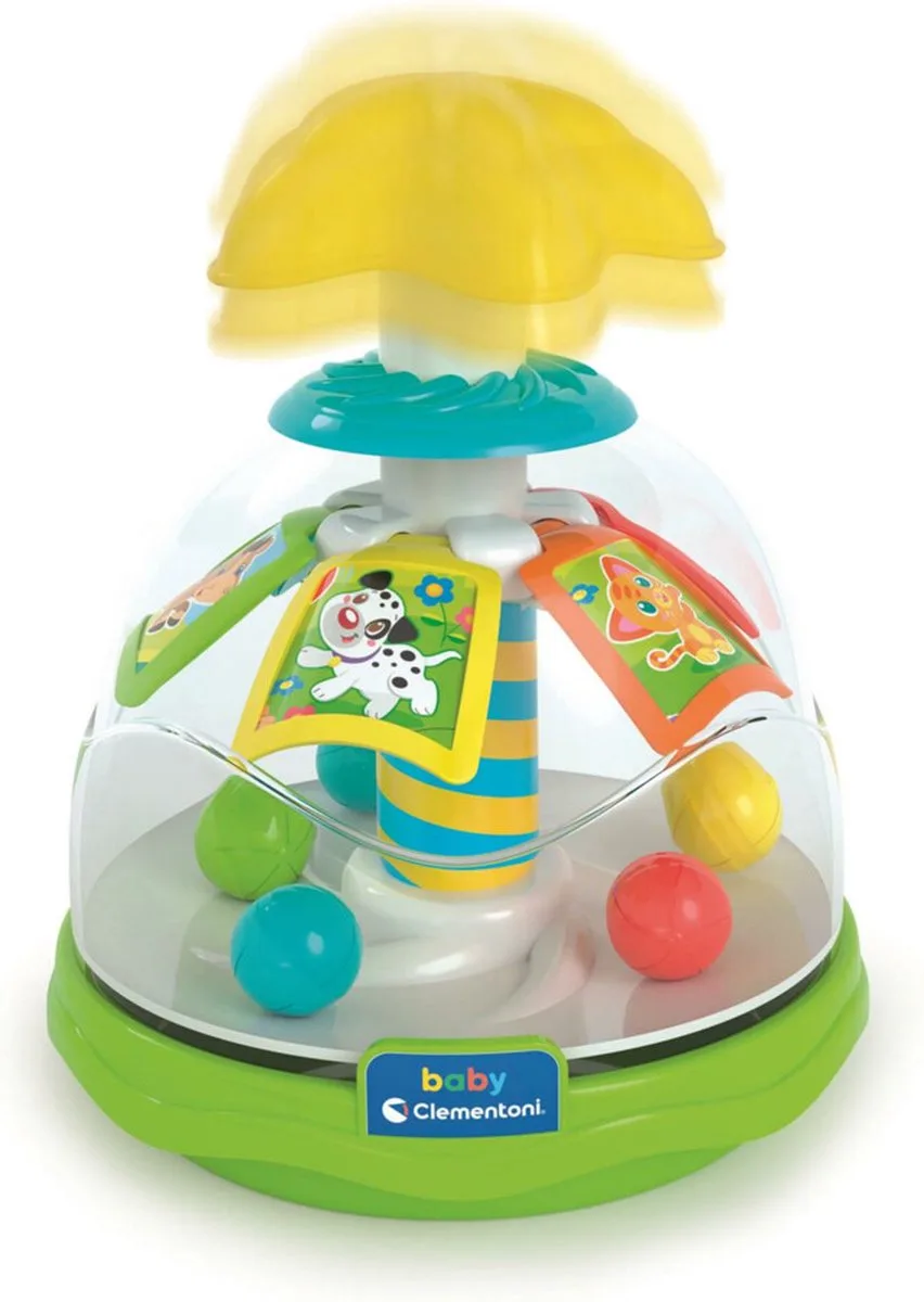 Baby Draaitol - Babyspeelgoed - Tol Speelgoed met Stuiterende Gekleurde Balletjes - Sensorisch Speelgoed - Happy Animals - vanaf 9 maanden fra Clementoni i Flerfarvet – produktbillede