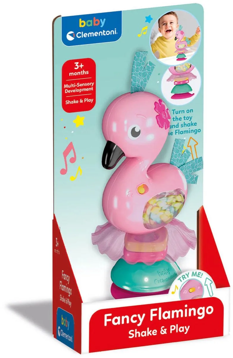 Baby - Fancy Flamingo - Rammelaar met zuignap - vanaf 3 maanden von Clementoni in Mehrfarbig – Produktfoto