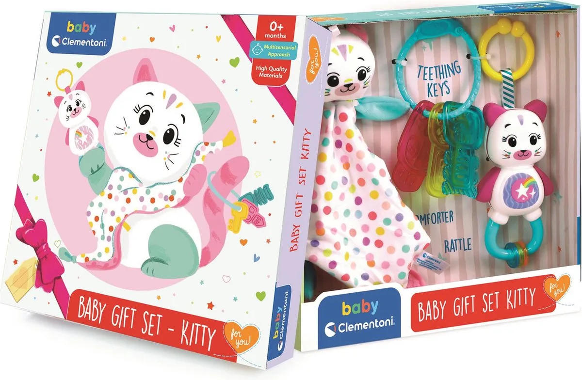 Baby Giftset Kitty - Roze - Cadeau pakket met bijtring en knuffel - vanaf 0 jaar by Clementoni in Multicolour – product photo