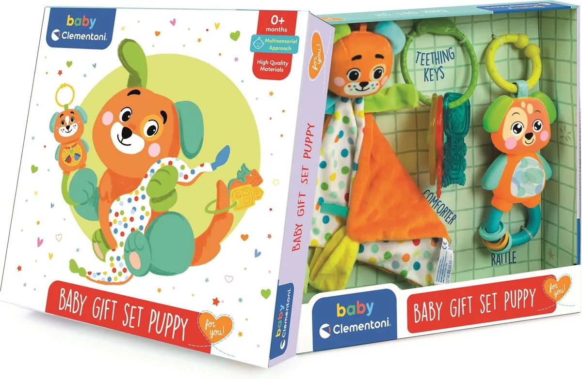 Baby Giftset Puppy - Blauw - Cadeau pakket met bijtring en knuffel - vanaf 0 jaar by Clementoni in Multicolour – product photo