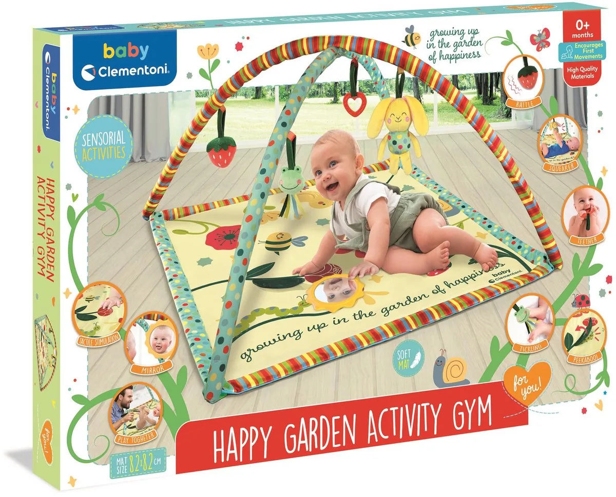 Babygym Garden of Happiness - Speelmat en Speelkleed - Zacht Speeltapijt 82x82 cm met Speelboog en Accessoires - Baby Gym Speelgoed från Clementoni i Grön – produktbild