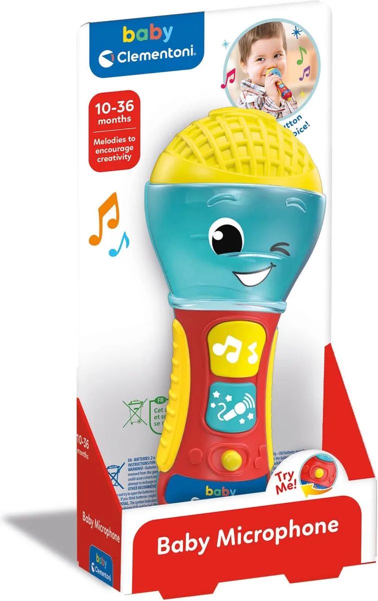 Babyspeelgoed - Microfoon met lichtjes en geluid - vanaf 3 maanden fra Clementoni i Flerfarvet – produktbillede