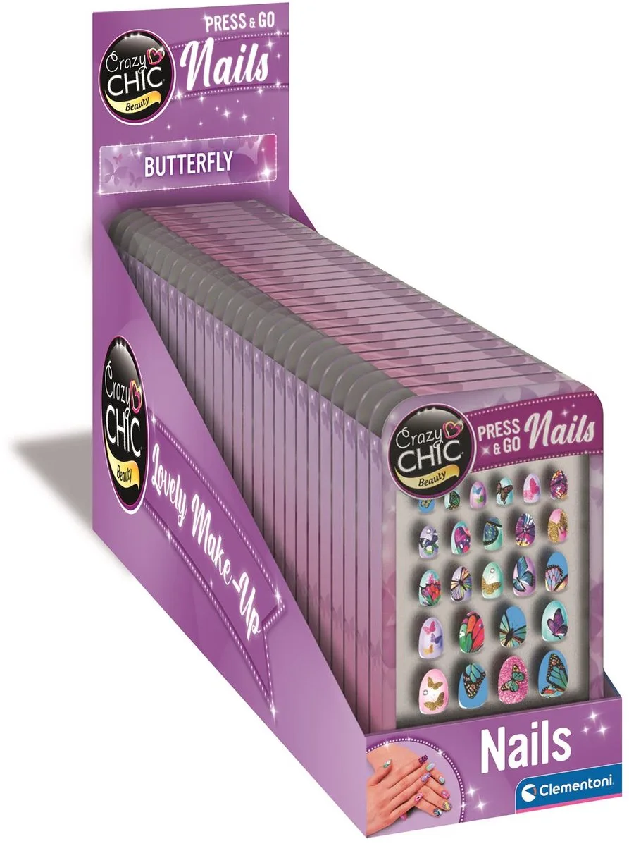 Cazy Chic - Press & Go Nails - Kunstnagels - vanaf 6 jaar de Clementoni en Butterfly – photo du produit