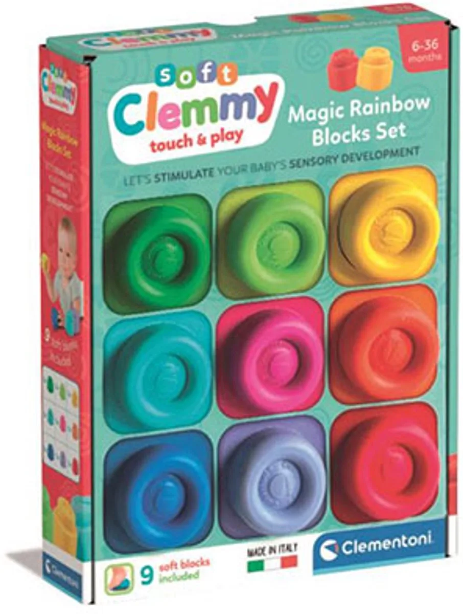 Clementoni 9x Soft Clemmy Regenboog Stapelblokken - Zachte Foam Speelblokken - Wasbaar Sensorisch Speelgoed - Blokken voor Baby vanaf 6 Maanden von Clementoni in Mehrfarbig – Produktfoto