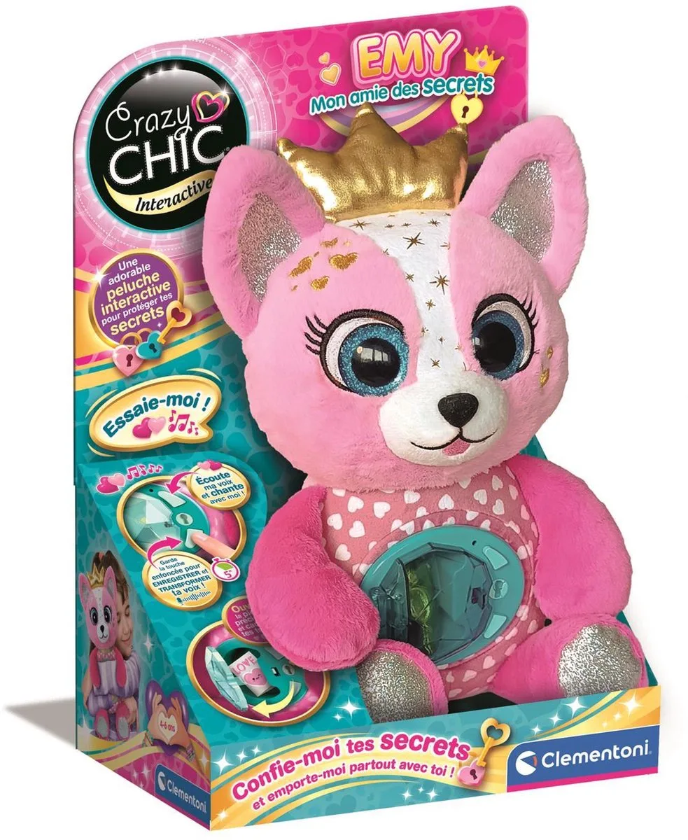 Crazy Chic Interactief Pluche Knuffel Emy van Clementoni in Meerkleurig – productfoto