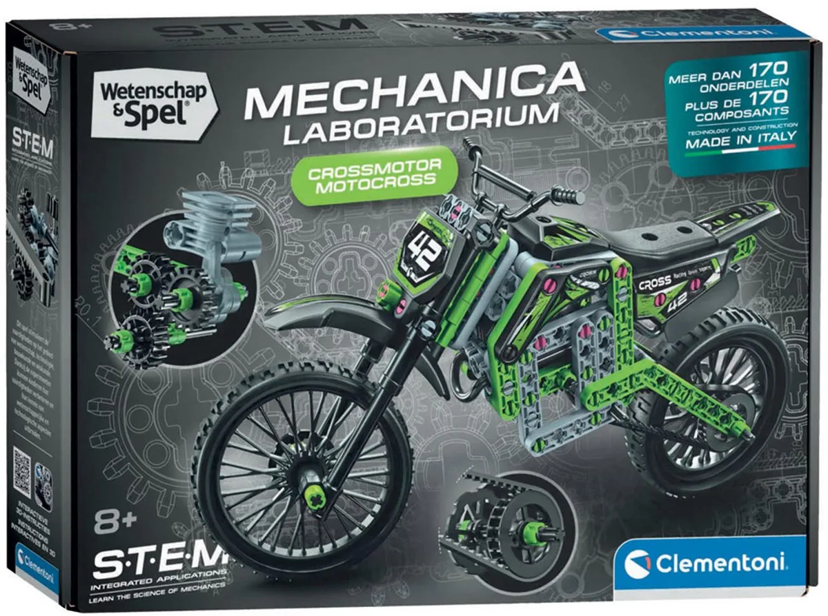 Crossmotor - Motor Bouwpakket met Ruim 180 Onderdelen - Aandrijfketting en Zuigers - STEM Speelgoed - Wetenschap en Spel voor Kinderen by Clementoni in Multicolour – product photo