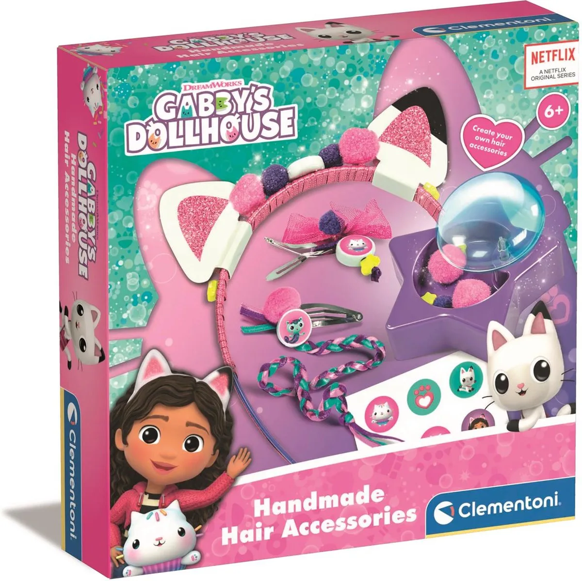 Haaraccessoires voor kinderen - Gabby's Dollhouse - Creatieve Set - Versier je eigen haaraccessoires - Vanaf 4 jaar van Clementoni in Meerkleurig – productfoto