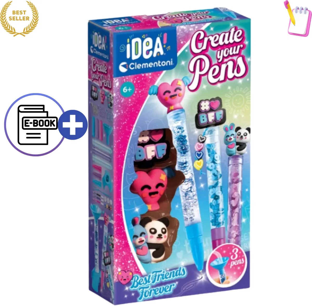 Idea Art Mini Factory Best Friends Pen Creators – DIY Vriendschap Pennen Maken voor Kinderen – Creatief Knutselpakket met Kleurrijke Inktpatronen, Schattige Figuren en Decoraties – Set voor Creatieve Jongens en Meisjes PremiumKit Met Ebook by Clementoni in Pink – product photo