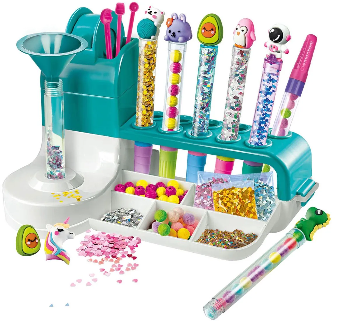 iDea - Creatiestudio - Knutselpakket vol Accessoires - Kawaii Glitterpennen - Het Creatieve Cadeautje - Vanaf 6 jaar by Clementoni in Pennen – product photo
