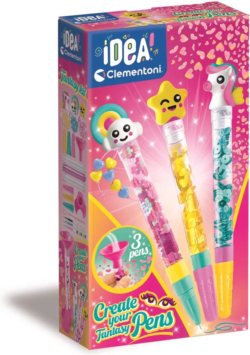 iDea - Glitterpennen - Knutselpakket vol Accessoires - Het Creatieve Cadeautje - Glitterpennen maken - Vanaf 6 jaar fra Clementoni i Flerfarvet – produktbillede