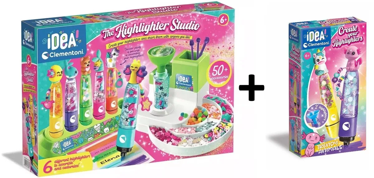 iDea - Markeerstiften Creatiestudio + Uitbreidingsset Highlighter Creator – Trendy Animals - Bundelpakket by Clementoni in Pink – product photo