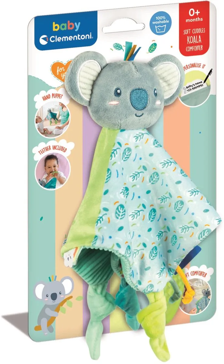 Knuffeldoekje Koala Soft Cuddles - Knuffeldoek met Linten - Zacht Kraamcadeau Jongen of Meisje - Baby Comforter vanaf 0 Maanden fra Clementoni i Flerfarvet – produktbillede