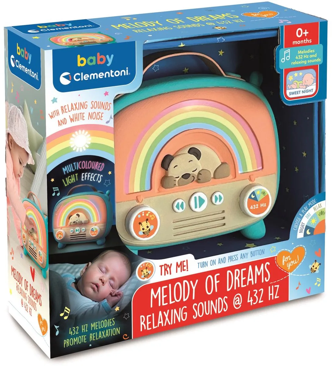 Melody of Dreams - White Noise Machine Baby met Nachtlampje en Slaapmuziek - Witte Ruis Muziekdoosje met Huilsensor - Slaaphulp Babykamer fra Clementoni i Flerfarvet – produktbillede