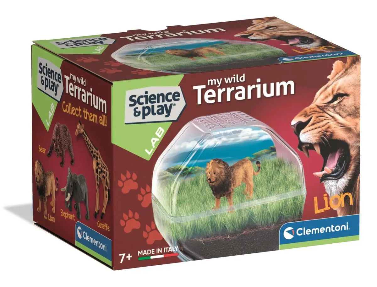 Mini Terrarium Leeuw - Dieren Speelgoed met Echte Planten - Zaden en Plantjes Kweken en Knutselen - Wetenschap en Spel voor Kinderen von Clementoni in Mehrfarbig – Produktfoto