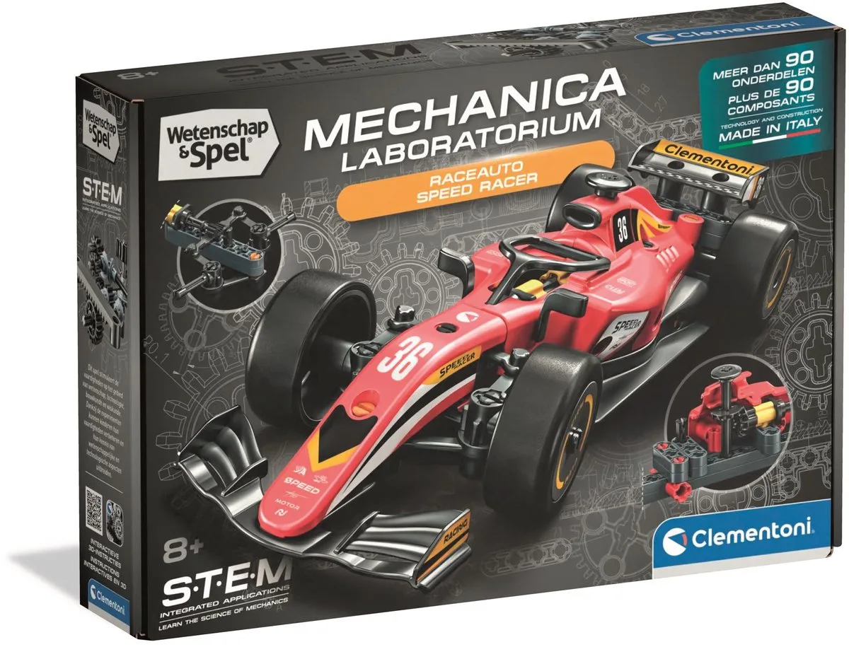 Raceauto Speed Racer - Auto Bouwpakket met Zuigers en Werkend Stuur - STEM Speelgoed - Wetenschap en Spel voor Kinderen vanaf 8 Jaar från Clementoni i Flerfärgad – produktbild