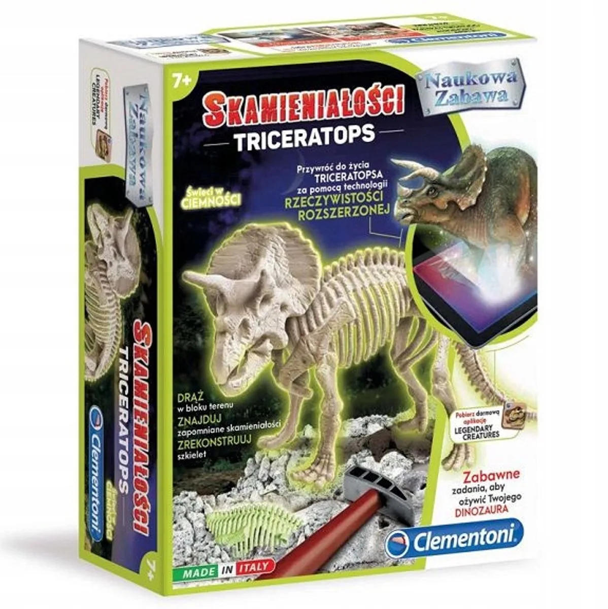 Triceratops Fluorescerend Fossielenpakket - Leerzaam Archeologie Spel de Clementoni – photo du produit