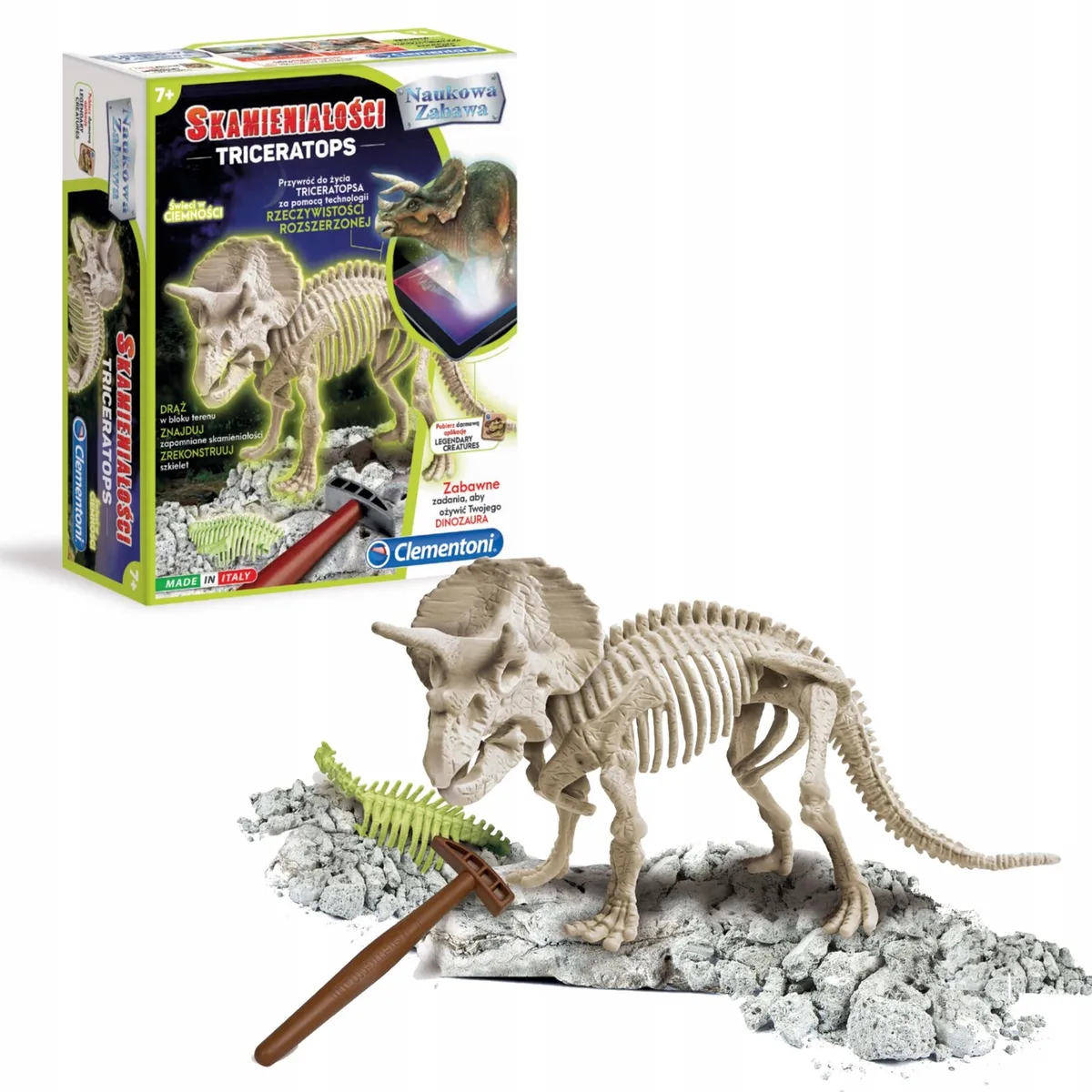 Triceratops Fossiel Dinosaurus Speelgoed - Lichtgevend von Clementoni in Wielokolorowy – Produktfoto