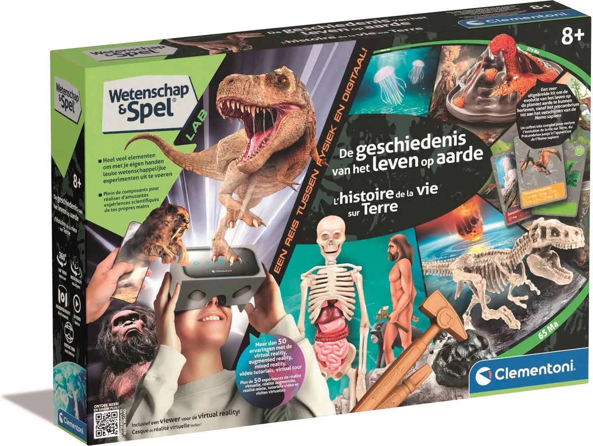 Wetenschap & Spel - Geschiedenis van het leven op aarde - Met T-Rex skelet en VR bril - Vanaf 7 jaar van Clementoni in Blauw – productfoto