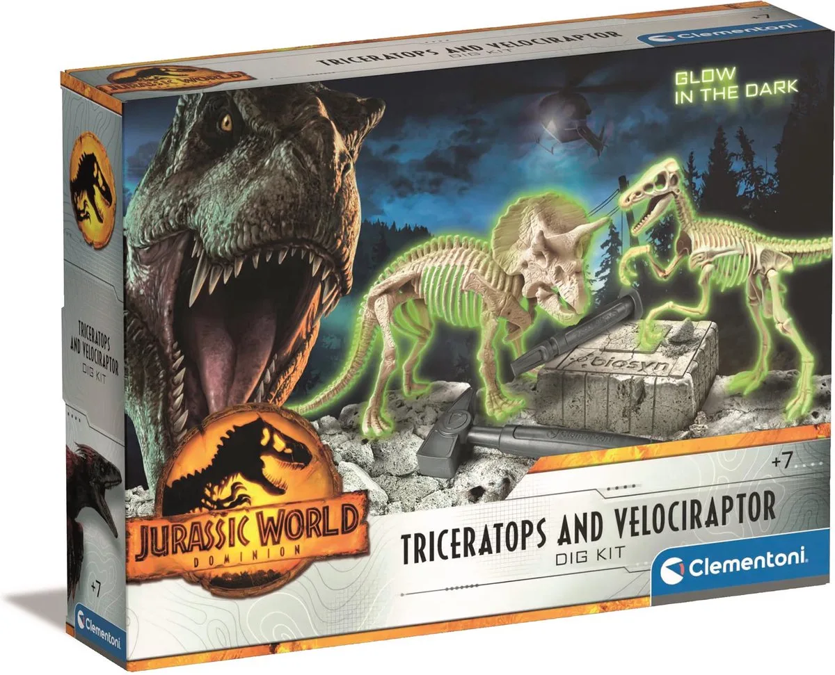 Wetenschap & Spel, Jurassic World - 3, Dinosaurussen Set, Triceratops en Velociraptor, 6+ Jaar, 19289 de Clementoni en Multicolore – photo du produit