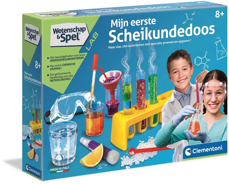 Wetenschap & Spel - Mijn Eerste Scheikundedoos - Experimenteerdoos met 100 Experimenten - Laboratorium Speelgoed - 8+ Jaar från Clementoni i Multi Kleur – produktbild
