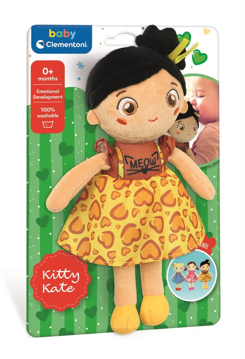 Zachte Knuffelpop Kitty Kate - Knuffel en Pop voor Baby en Peuter - Zacht Kraamcadeau - Wasbaar Poppen Speelgoed voor de Allerkleinsten van Clementoni in Meerkleurig – productfoto