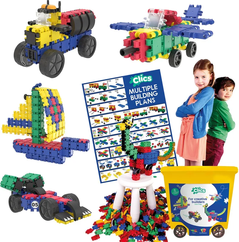 bouwblokken– DUURZAAM SPEELGOED gemaakt van GERECYCLEERDE kunststof- bouwset 25 in 1 - speelgoed 4,5,6,7,8 jaar jongens en meisjes- educatief speelgoed- Montessori speelgoed- constructie speelgoed van Clics in Gemixte kleuren – productfoto