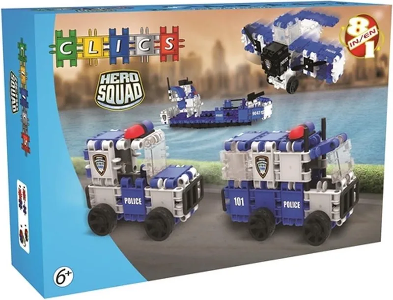 Hero Squad Politie Box 8 in 1 - Constructie blokken de Clics en Politie Box 8 in 1 – photo du produit