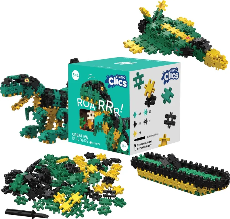 Nano Clics – Builders 125 Piece Set – 5 in 1 Bouwblokken – SPEELGOED Gemaakt Van 100% RECYCLED Plastic – Speelgoed 8, 9, 10, 11, 12 jaar – Constructie Speelgoed de Clics en Creative – photo du produit