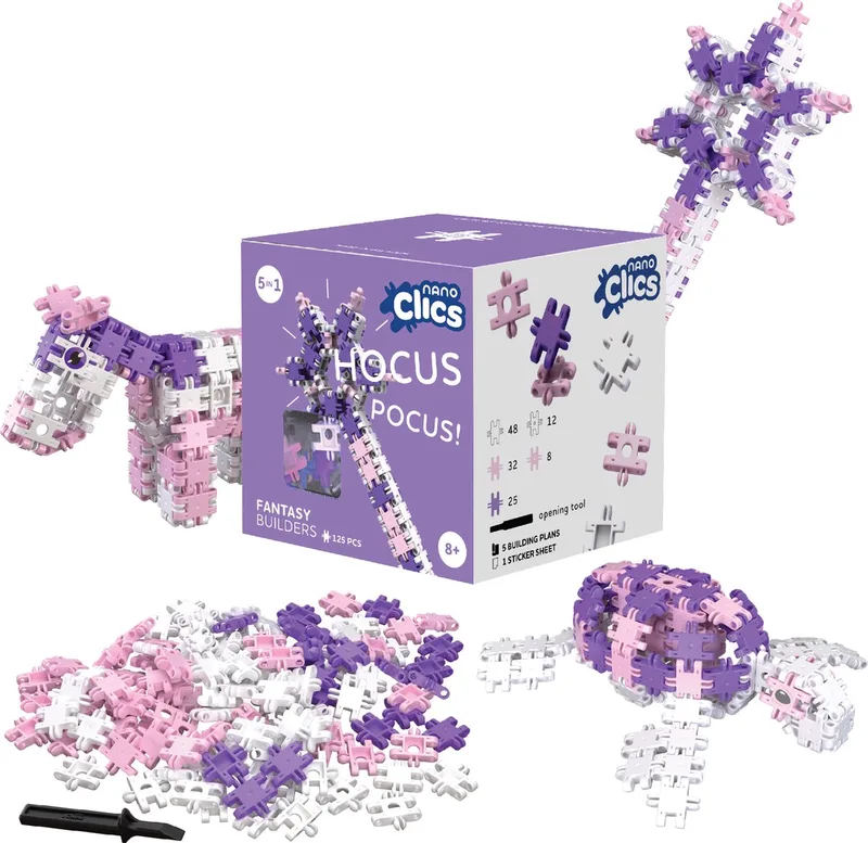 Nano Clics – Builders 125 Piece Set – 5 in 1 Bouwblokken – SPEELGOED Gemaakt Van 100% RECYCLED Plastic – Speelgoed 8, 9, 10, 11, 12 jaar – Constructie Speelgoed de Clics en Fantasy – photo du produit