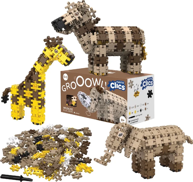 Nano Clics – Builders 250 Piece Set – 5 in 1 Bouwblokken – SPEELGOED Gemaakt Van 100% RECYCLED Plastic – Speelgoed 8, 9, 10, 11, 12 jaar – Constructie Speelgoed by Clics in Wildlife – product photo