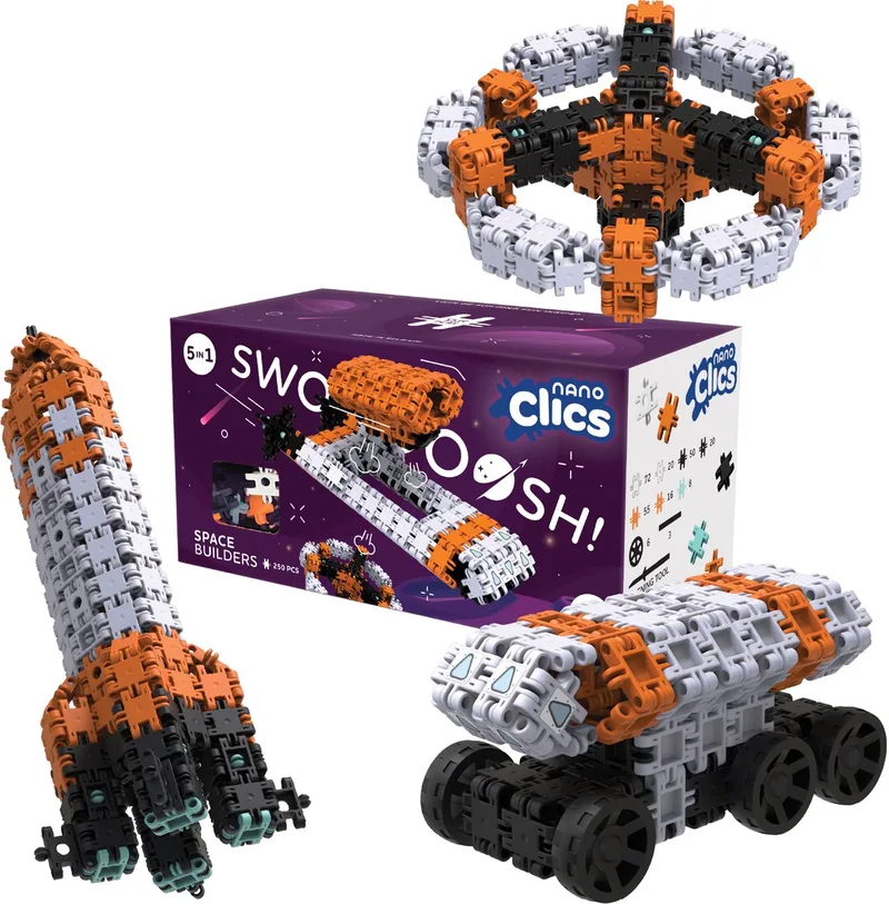 Nano Clics – Builders 250 Piece Set – 5 in 1 Bouwblokken – SPEELGOED Gemaakt Van 100% RECYCLED Plastic – Speelgoed 8, 9, 10, 11, 12 jaar – Constructie Speelgoed de Clics en Space – photo du produit