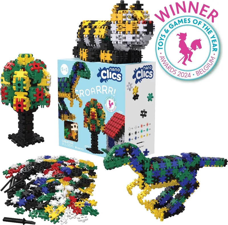 Nano Clics – Builders 500 Piece Set – 5 in 1 Bouwblokken – SPEELGOED Gemaakt Van 100% RECYCLED Plastic – Speelgoed 8, 9, 10, 11, 12 jaar – Constructie Speelgoed fra Clics i Creative – produktbillede