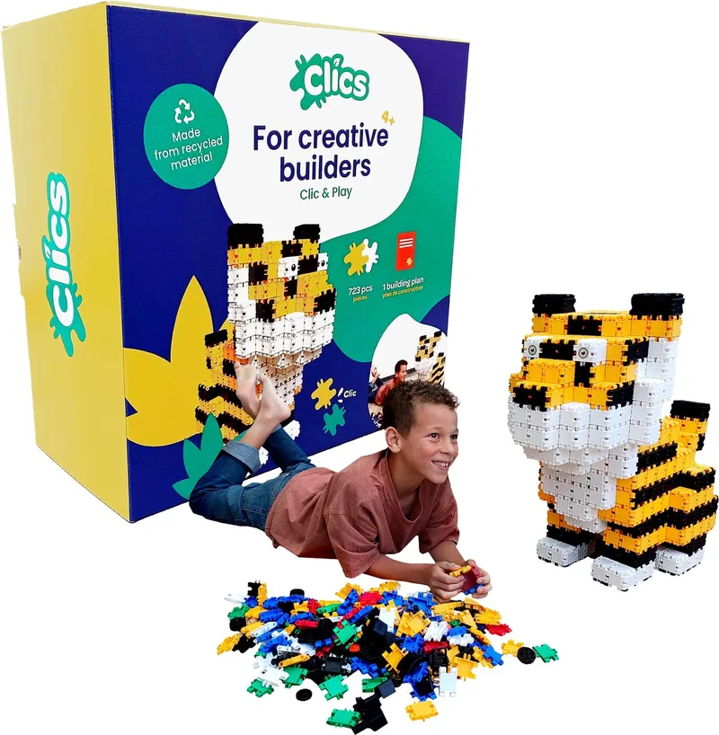Tijger - Bouwblokken Box - Duurzaam Speelgoed - 720 Onderdelen - Montessori Speelgoed - Bouwspeelgoed - 4-8 jaar by Clics in Geel – product photo