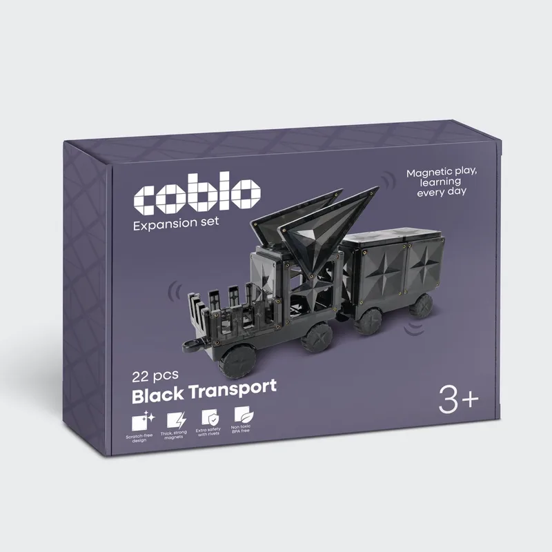 Magnetic Tiles – 20 stuks inclusief 2 Auto onderstellen –Magnetische Tegels – Montesorri Speelgoed - Magnetisch speelgoed – Vanaf 3 jaar by Coblo in Black – product photo