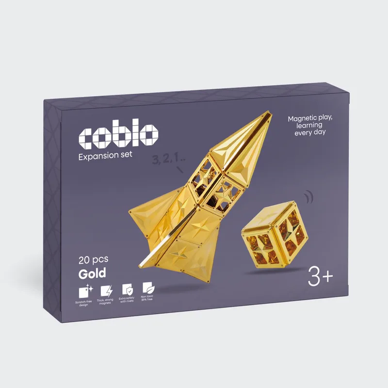 Magnetic Tiles – 20 stuks – Uitbreiding voor Magnetische Tegels – Montesorri Speelgoed - Magnetisch speelgoed – Vanaf 3 jaar by Coblo in Gold – product photo