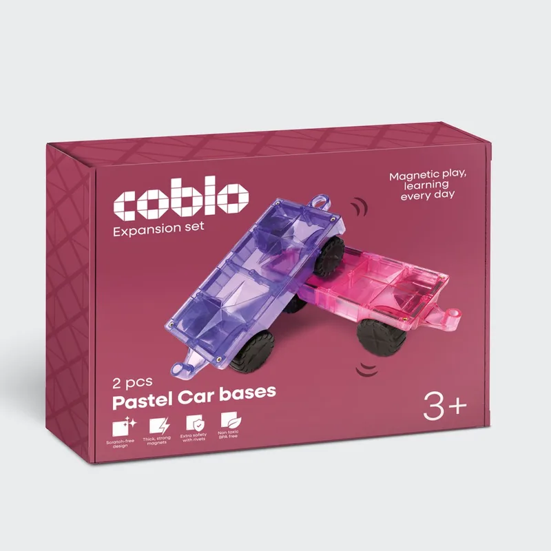 Magnetic Tiles – Auto onderstellen 2 stuks – Uitbreiding voor Magnetische Tegels –Magnetisch speelgoed – Vanaf 3 jaar by Coblo in Pastel – product photo