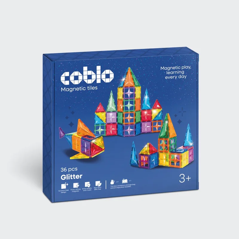 Magnetic Tiles – Classic Glitter 36 stuks – Magnetische Tegels – Montesorri Speelgoed - Magnetisch speelgoed – Vanaf 3 jaar by Coblo in Multi Glitter – product photo