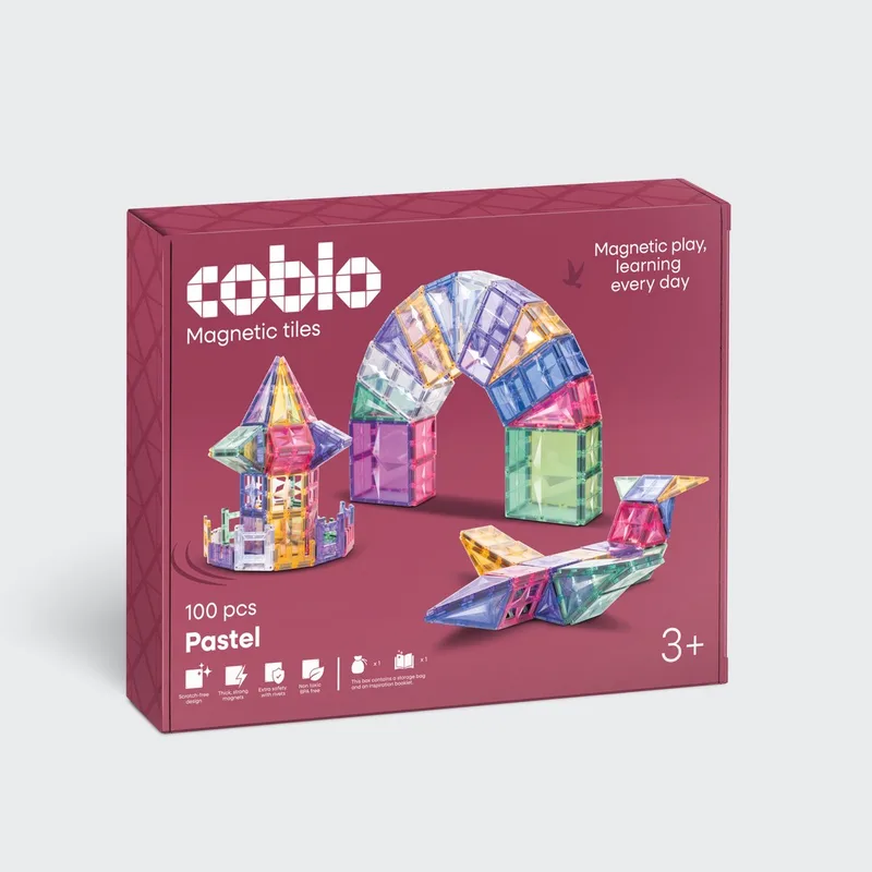 Magnetic Tiles – Pastel 100 stuks – Magnetische Tegels – Montesorri Speelgoed - Magnetisch speelgoed – Vanaf 3 jaar by Coblo in Multi Pastel – product photo