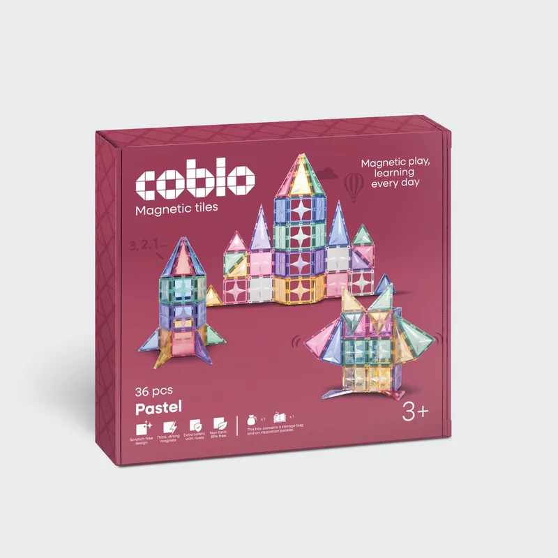Magnetic Tiles – Pastel 36 stuks – Magnetische Tegels – Montesorri Speelgoed - Magnetisch speelgoed – Vanaf 3 jaar by Coblo in Multi Pastel – product photo