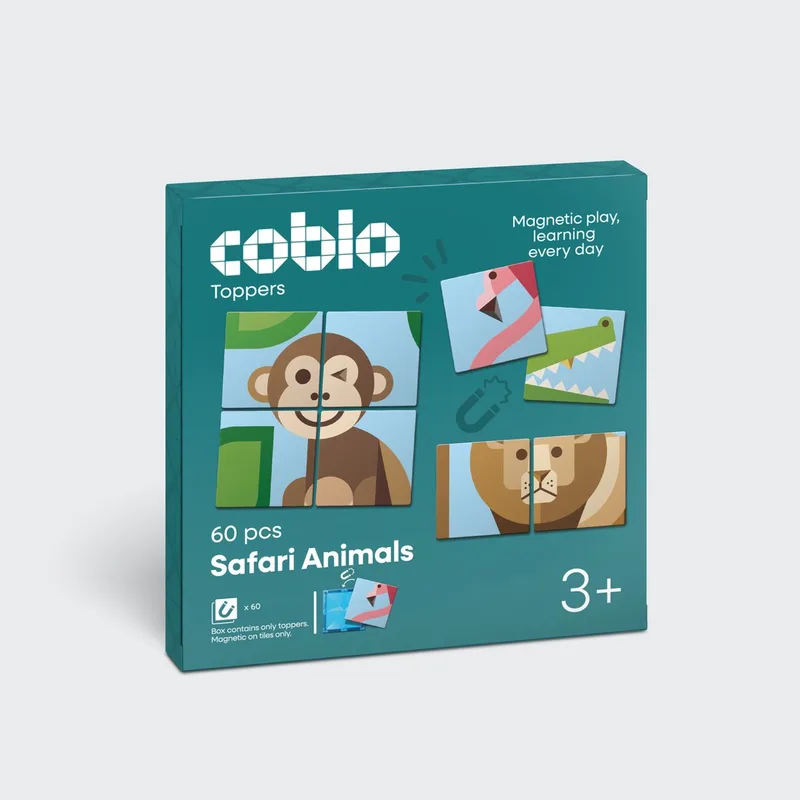 Magnetic Tiles Toppers – Dieren 60 stuks - Uitbreiding voor Magnetische tegels – Magnetisch speelgoed - Vanaf 3 jaar från Coblo i Flerfärgad – produktbild