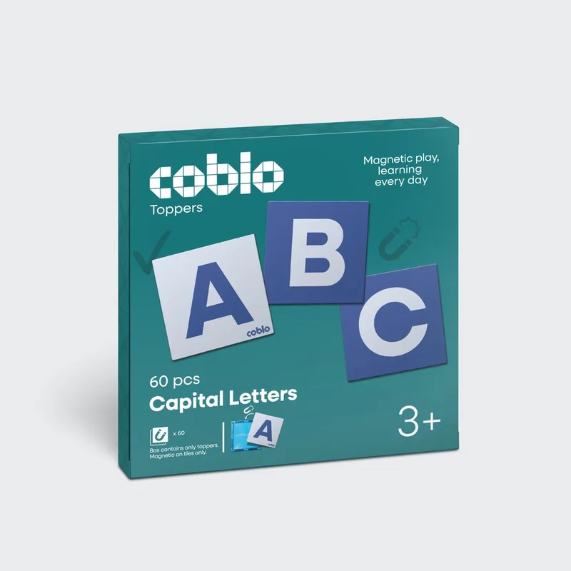 Magnetic Tiles Toppers – Hoofdletters 60 stuks - Uitbreiding voor Magnetische tegels – Magnetisch speelgoed - Vanaf 3 jaar van Coblo in Meerkleurig – productfoto