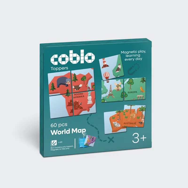 Magnetic Tiles Toppers – Wereldkaart 60 stuks - Uitbreiding voor Magnetische tegels – Magnetisch speelgoed – Vanaf 3 jaar från Coblo i Flerfärgad – produktbild