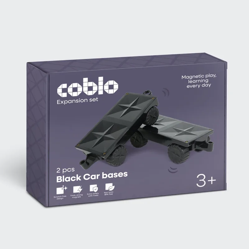 Magnetic Tiles – Zwarte Auto onderstellen 2 stuks – Uitbreiding voor Magnetische Tegels –Magnetisch speelgoed – Vanaf 3 jaar by Coblo in Black – product photo