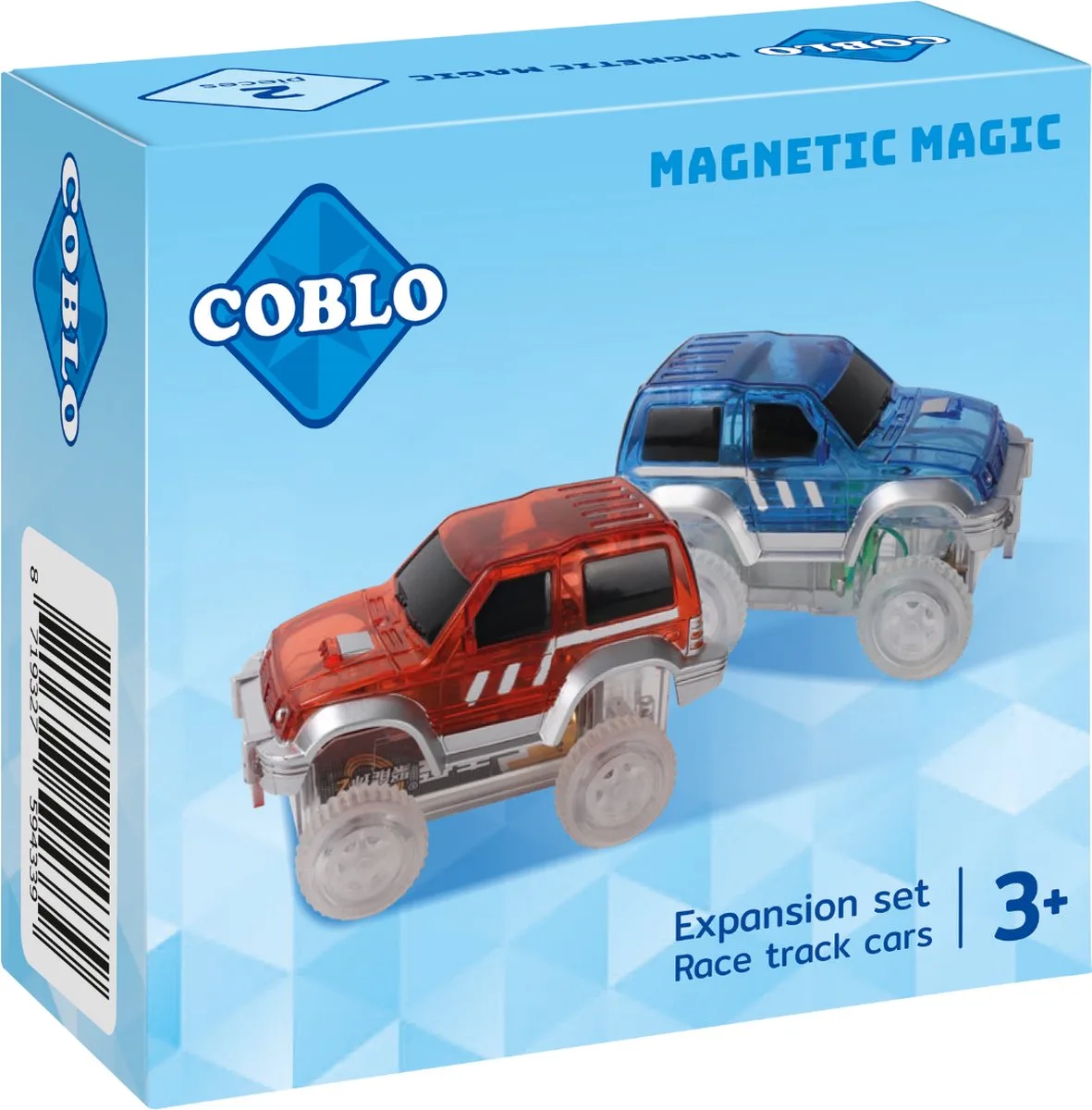 Racebaan Uitbreiding - 2 losse auto's - LET OP: enkel te gebruiken in combinatie met de Coblo racebaan (NIET de wegen-toppers) de Coblo en Bleu – photo du produit
