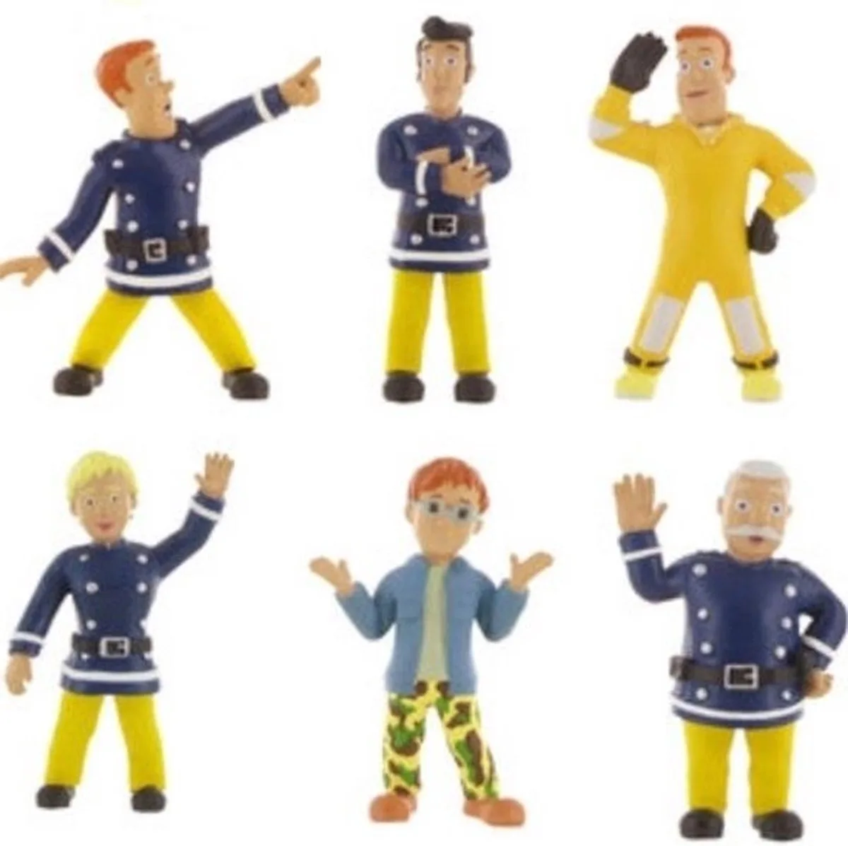 Brandweerman Sam - brandweer speelset / taartdecoratie - 6 speelfiguren - 8cm fra Comansi i Gul – produktbillede