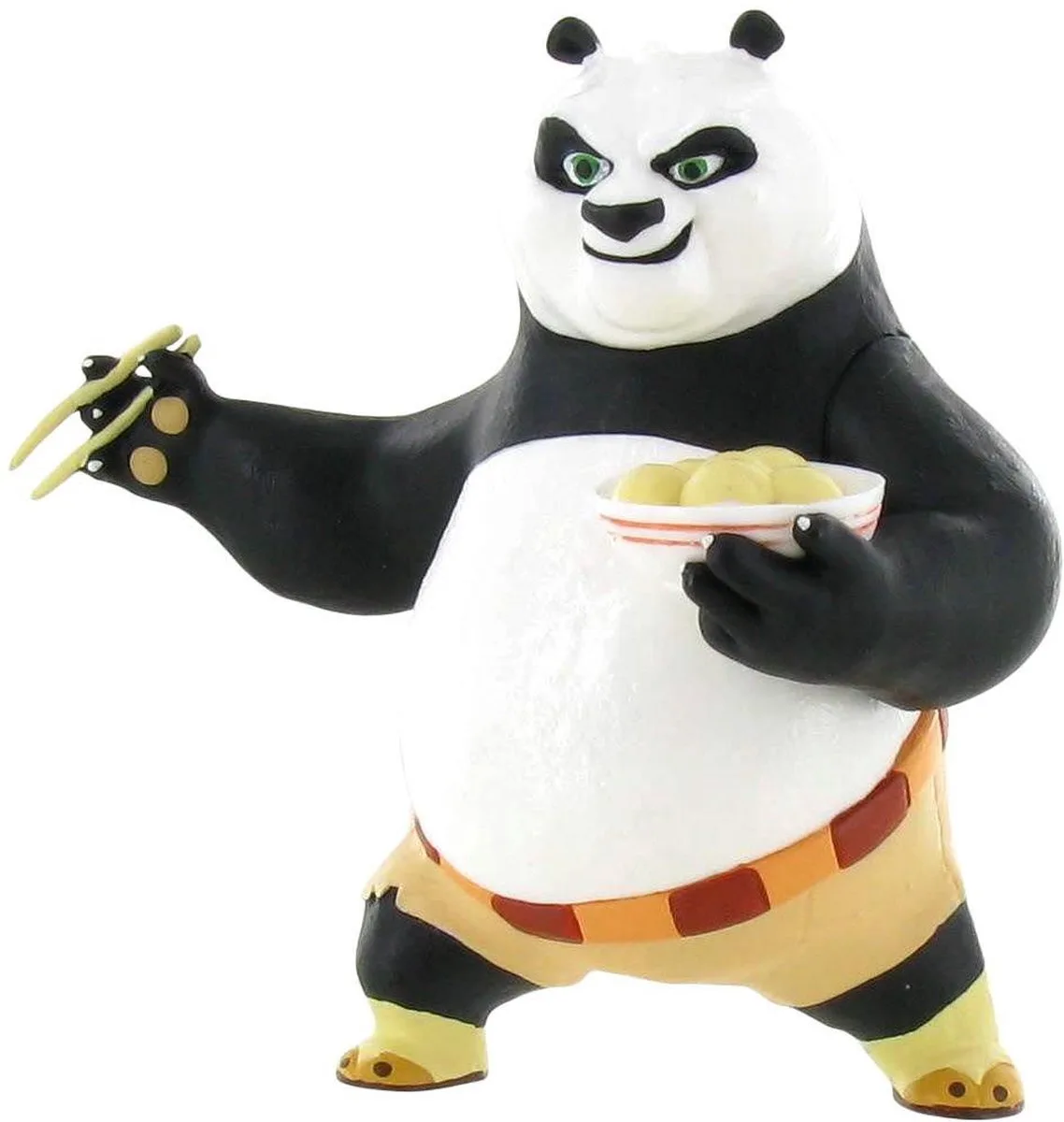 Kung Fu Panda - Panda Po eet noodles - in vechtspositie - 10 cm - Dreamworks - Speelfiguurtje fra Comansi i Bruin wit rood – produktbillede