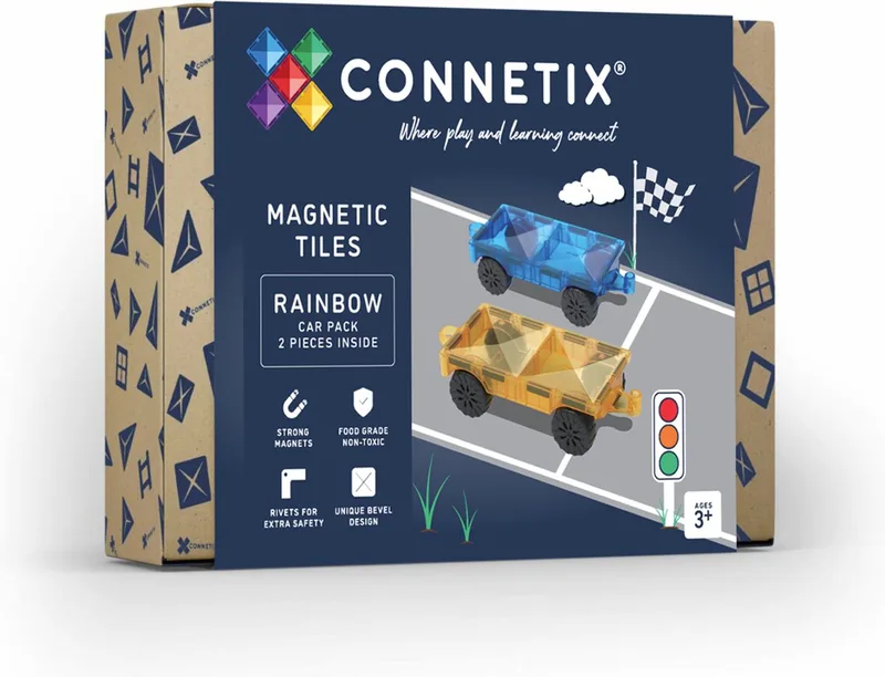Magnetisch Tegels - Autopakket - 2 Stuks - Magnetisch Speelgoed fra Connetix i Regenboog – produktbillede