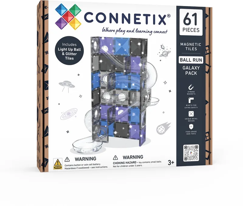 Magnetisch Tegels - Ball Run Galaxy-pakket - 61 Stuks - Magnetisch Speelgoed de Connetix en Paars – photo du produit